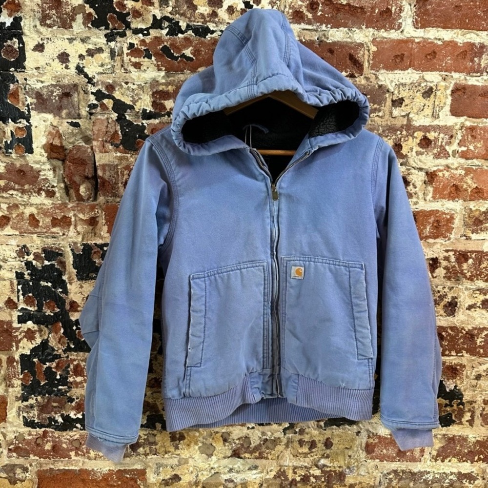 Carhartt Jacket Girls Medium 10-12 Purple Hooded Full Zip Faded Grunge Canvas
